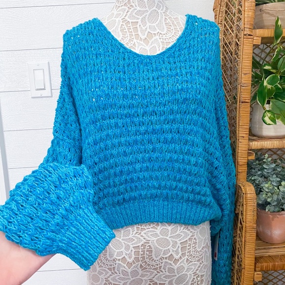 NWT Free People Coconut Loose Weave Sweater Teal - Picture 12 of 12